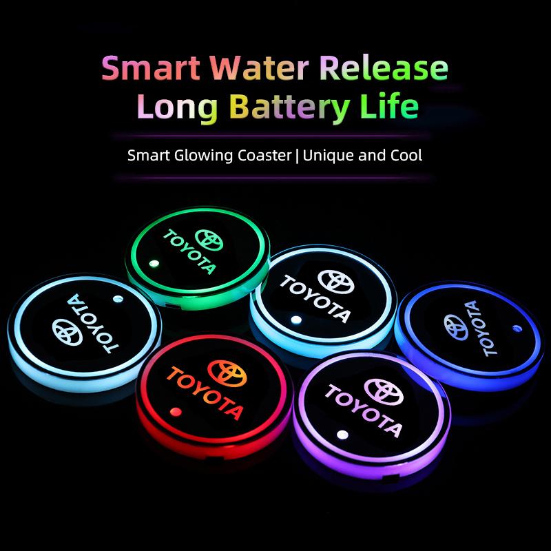 1Pcs LED Car Badge Luminous Coaster Water Cup Pad Accessories For Toyota Hilux Corolla RAV4 Camry Highlander Yaris Cross Prado FP1