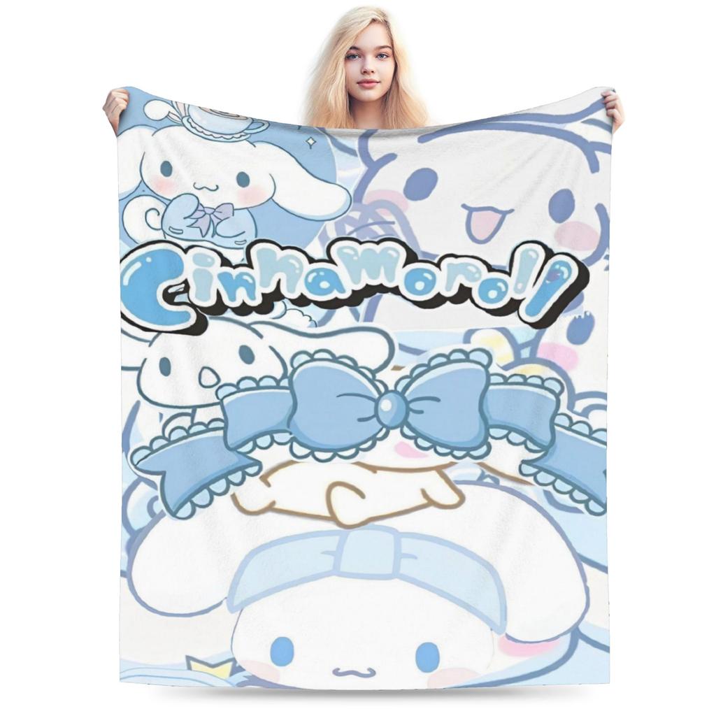 Kawaii Cinnamoroll Fleece Blanket Sanrio Cute Cartoon Dog Vintage Throw Blanket for Home Hotel Sofa 200x150cm Rug Piece