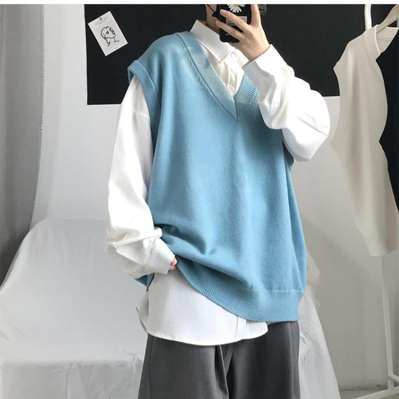 Новый модный толстый жилет без рукавов с v-образным вырезом, свитер без рукавов, хлопковая школьная форма, хлопковый свободный вязаный жилет, свитер для мужчин