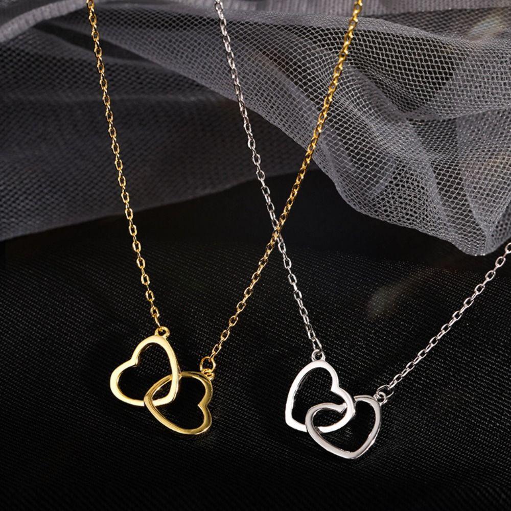 Double Heart Clavicle Choker Alloy Pendant Necklace Fashion Love Drop Necklace