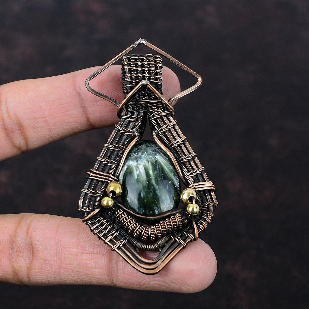 Seraphinite Pendant Copper Wire Wrapped Gemstone Pendant Handmade Copper Wire Jewelry Stylish Pendant Real Seraphinite Jewelry Gift For Her
