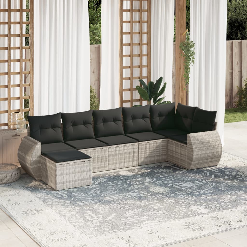 7 Piece Garden Sofa Set with Cushions Light Grey Poly Rattan