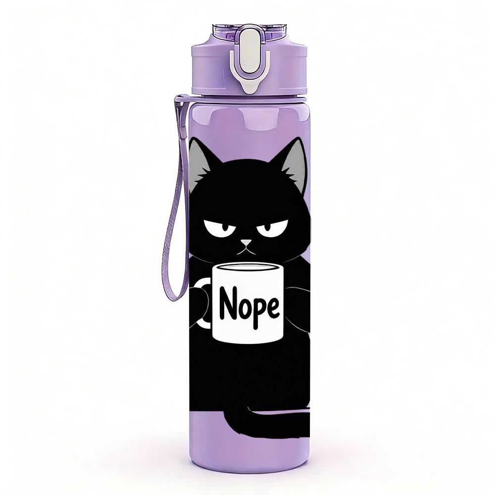 1PC Black Cat Hold Mug 750ml Color Plastic Sports Water Bottle Leakproof Flip Straw Lid Suitable for Sports Office Home Use