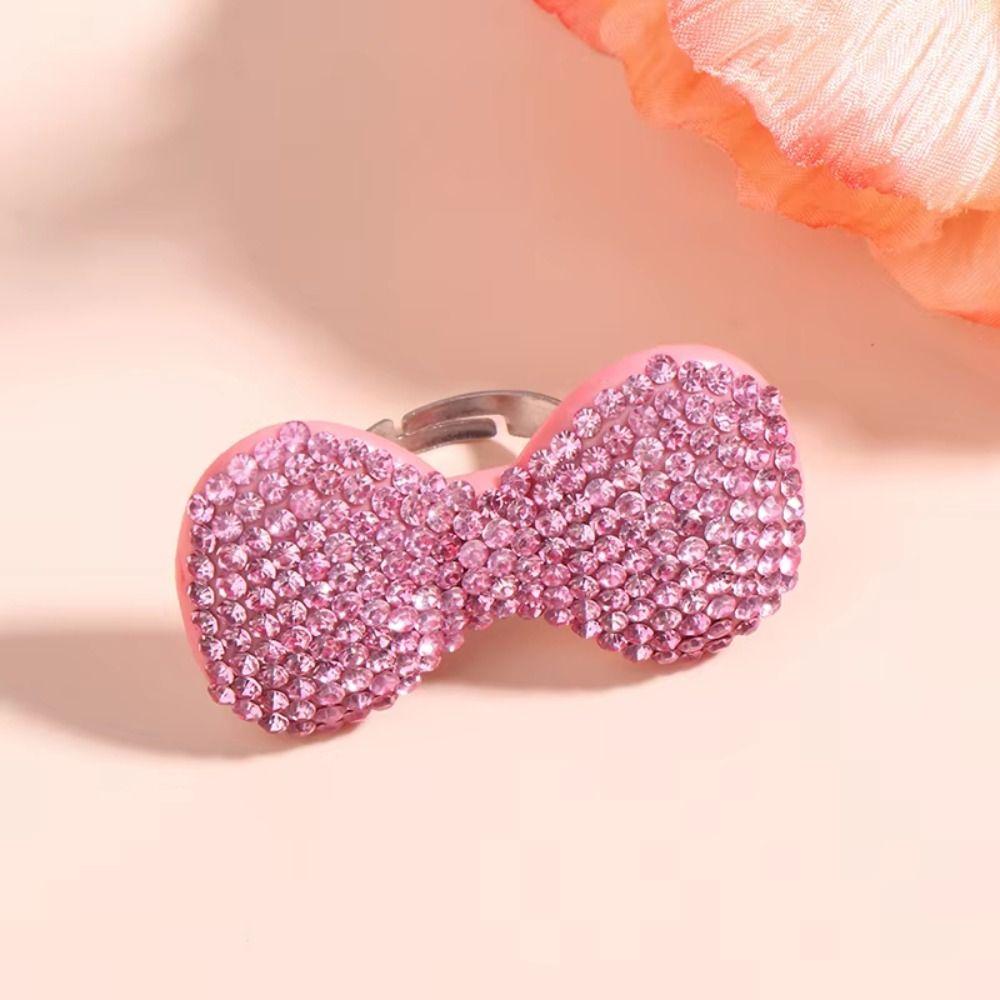 Sparkle Bow Women Finger Ring Adjustable Y2k Millennial Ring Trendy Pink Bow Rings  Finger Charms