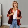 Women's Velvet Blazer Ruched 3/4 Sleeve Lapel Open Front Cardigan Ladies Office Business Coat Short Suit Jacket