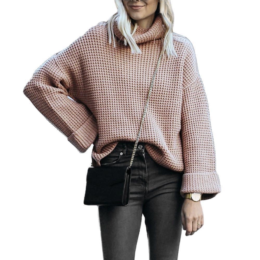 Women's autumn and winter long-sleeved versatile knitted sweater top multi-color
