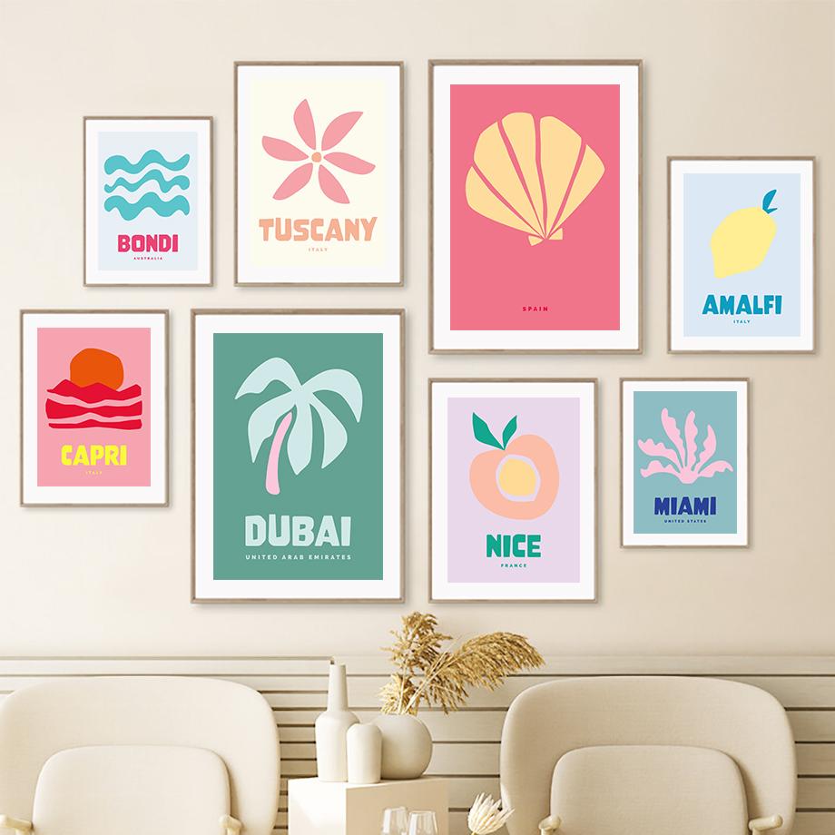 Абстрактные цветные блочные формы Персиково-ракушечный Настенное искусство Холст Живопись Скандинавские Постеры и Принты Настенные картины для декора гостиной