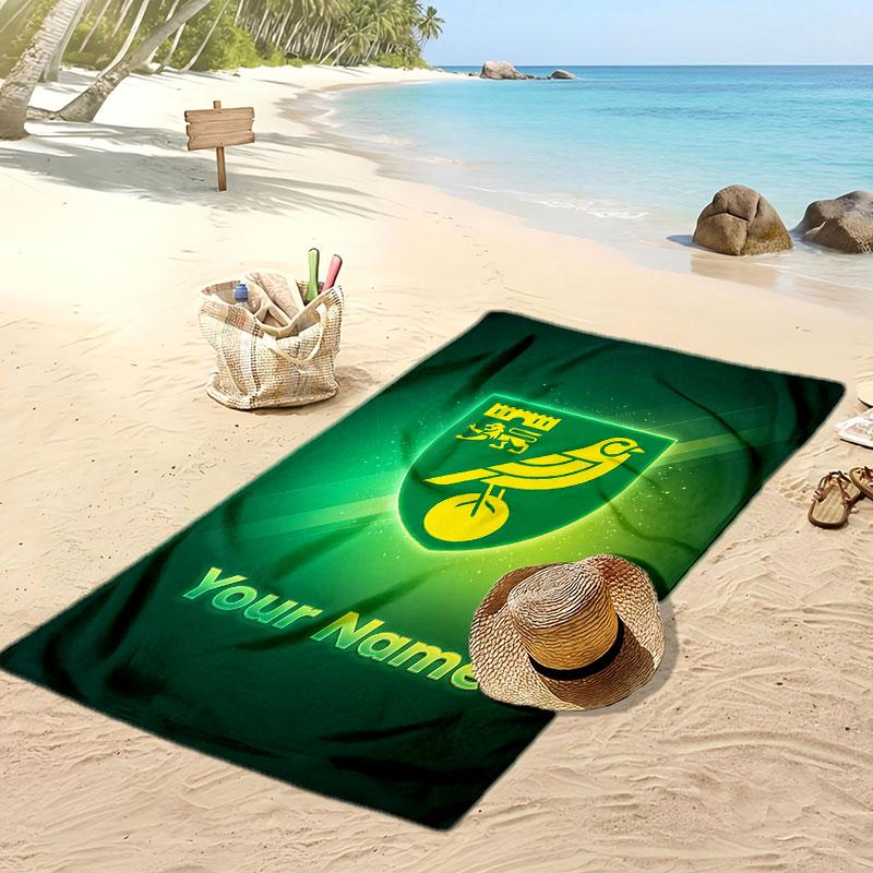 Norwich City Personalized Printed Beach Towel Soccer Logo Support Custom Name Text Absorbent Towel For Sport Travel Special Gift