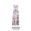 Western Style 2024 Autumn New Women Clothes Sexy Temperament Flower Print Sling Thin Drawstring Dress 8475471