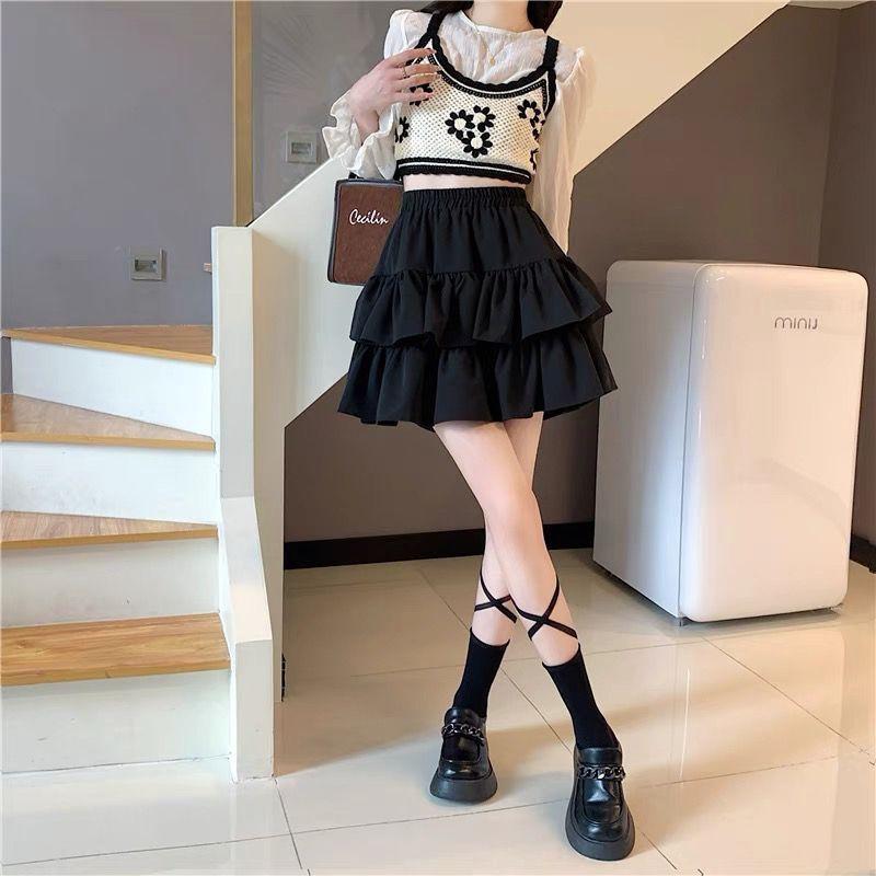 Kawaii Mini Skirts Women Patchwork Summer Sweet Cute Pleated Skirt Goth Lolita Preppy Style