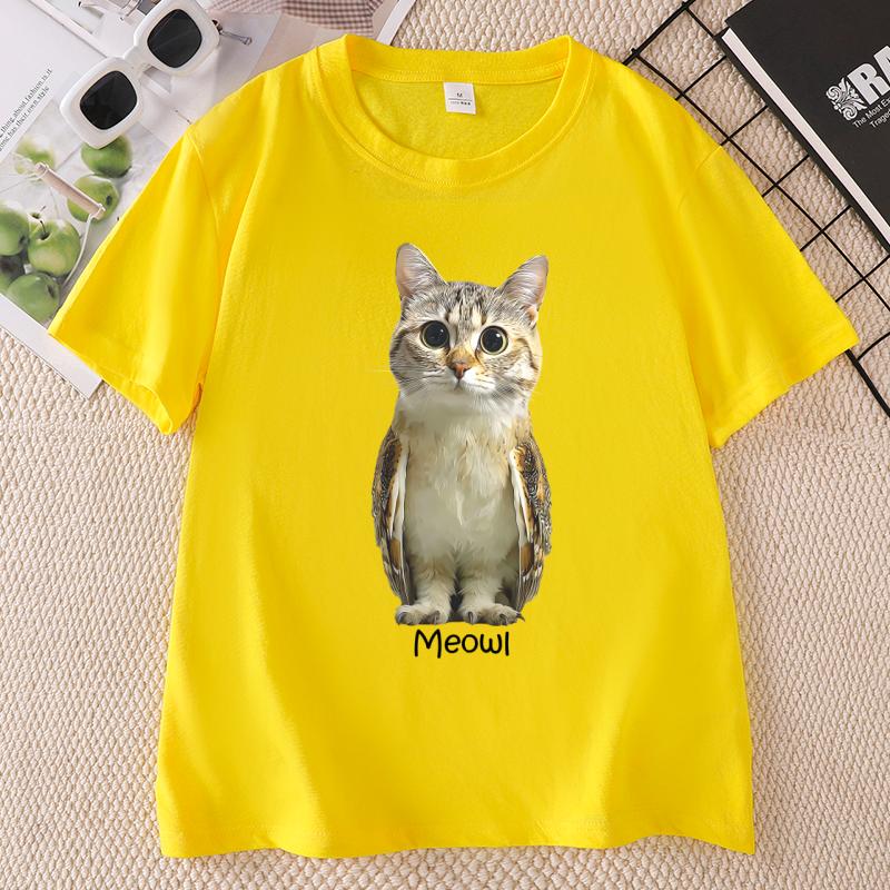 Meowl Cat Owl Tshirt Cute Cat Graphic Tee Unisex Casual Cotton Printed Short Sleeve T Shirt Crewneck Printed Tshirts