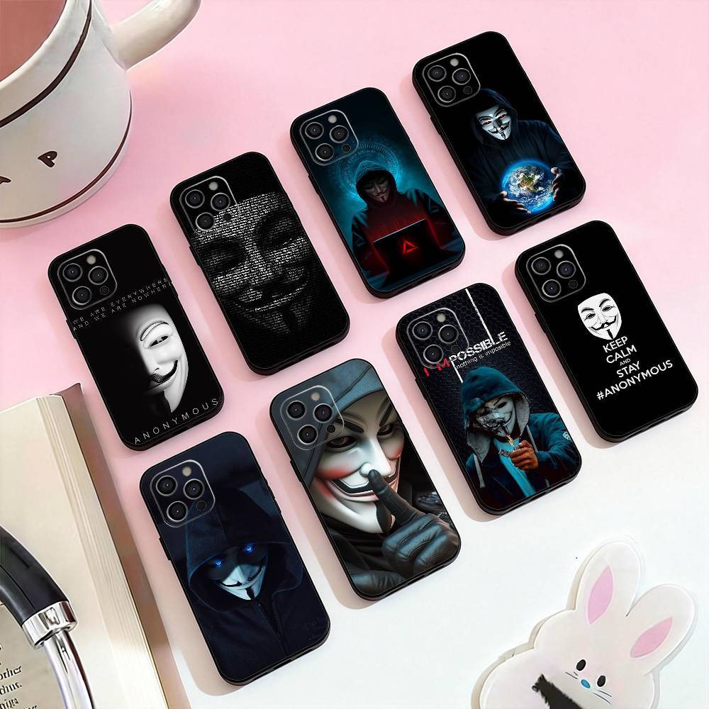 A-Anonymous Hacker Phone Case For iPhone 17,16,15,14,13,12,11 Plus,Pro Max,Soft Silicone Black Cover