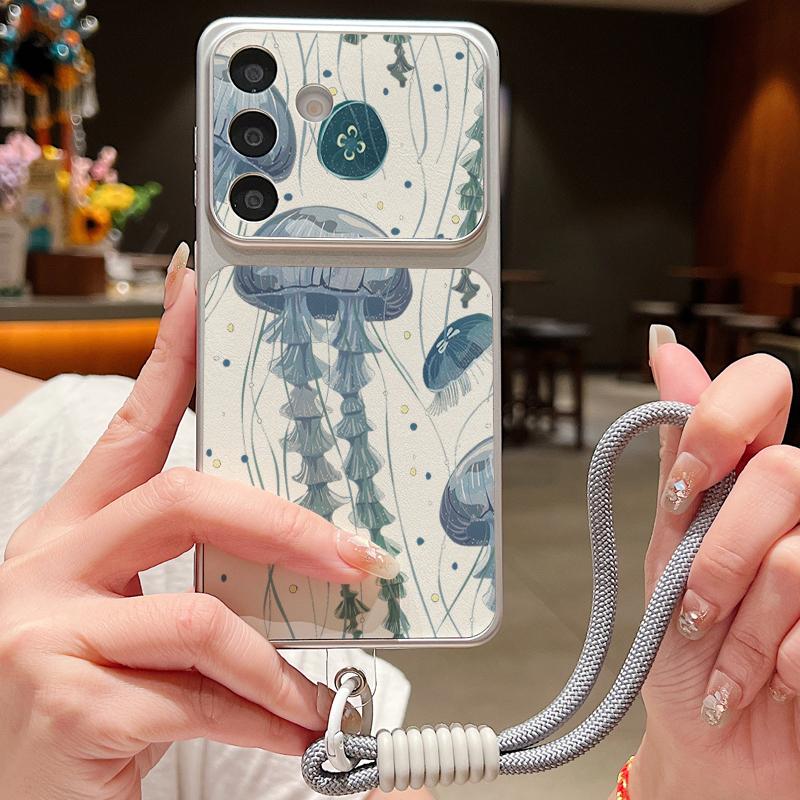 Чехол-ремешок из кожи с рисунком Красная Акула Медуза для Samsung S26 S25 Ultra S24 S23 S22 Plus S21 FE A16 A17 A26 A36 A37 A54 A55 A56 A57 5G