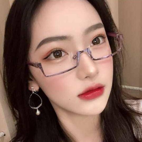 Women's Cool Half Frame Glasses Square Metal Eyewear No Lenses Fashion Unisex Stylish Personality Eyeglasses Frames