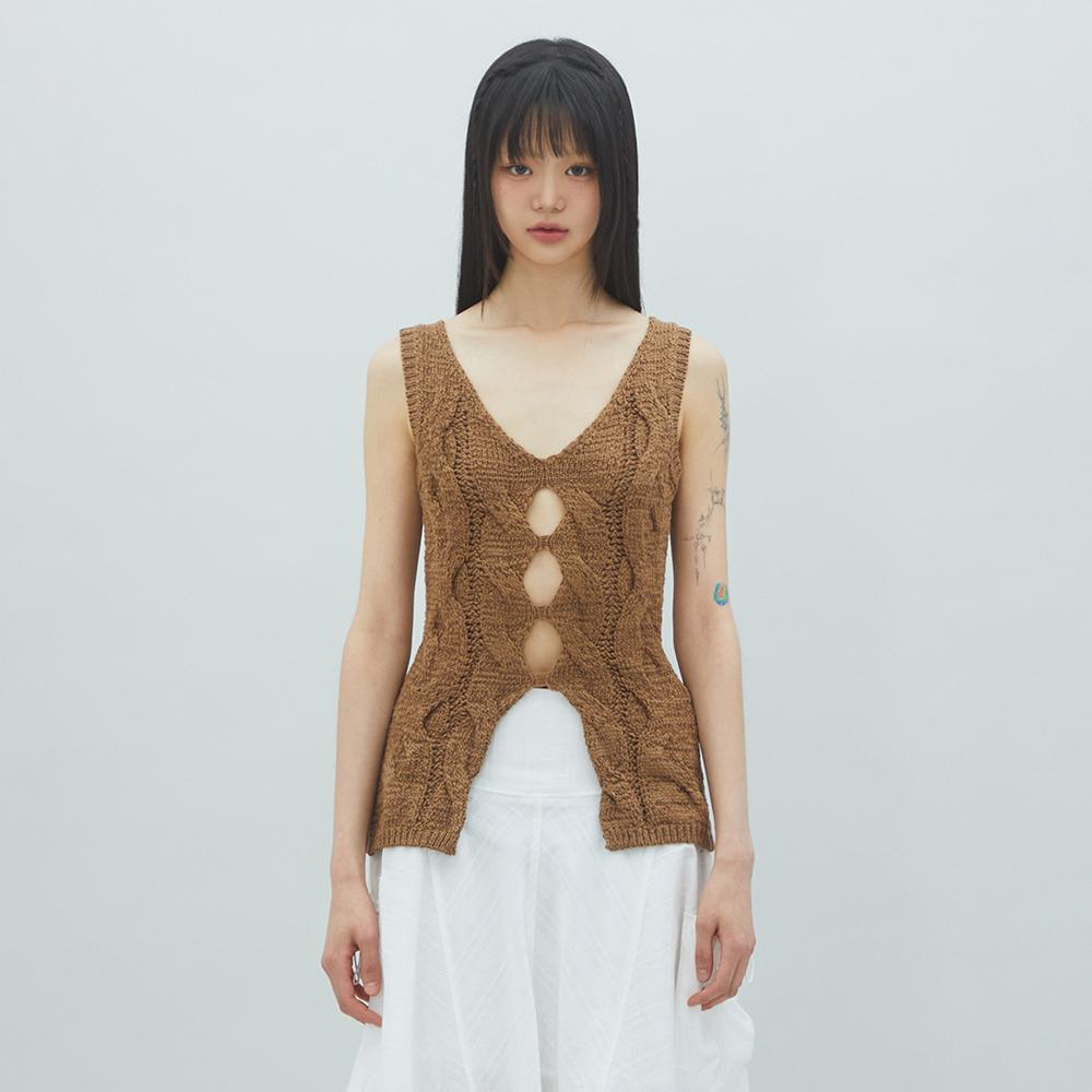 LALAFOX V-Neck Stitch Knit Vest Brown Br2Kv002