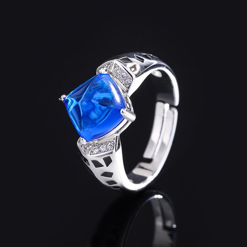 Ювелирные изделия Искусственный цвет Сокровище Сахарная башня Кольцо Квадратный бриллиант Сапфир Кольцо Бирюзовое