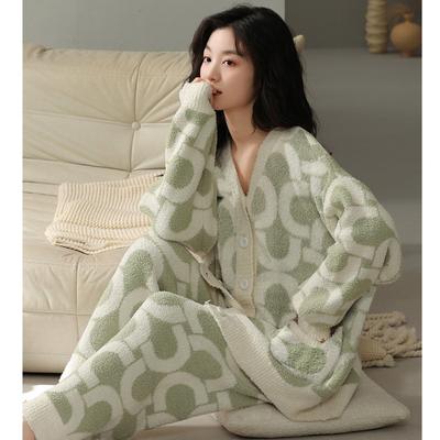 Коралловая бархатная пижама женская осень-зима кашемир и плотный женский теплый комплект домашней одежды можно носить на улице пижамы