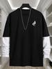 Mens Faux Layered Long Sleeve T Shirt, Casual Camping Tops, Regular Fit for Campsite Errands Outdoor Stroll Commute Daily Leisure Wear