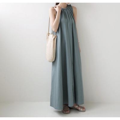 Однотонное свободное повседневное платье без рукавов с бретелью через шею для женщин