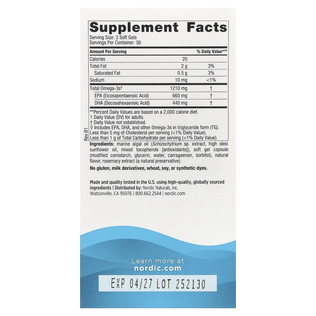 Nordic Naturals Ultimate Omega®, Plant-Based EPA and DHA, Lemon Flavor, 60 Softgels (605 Mg Per Softgel)