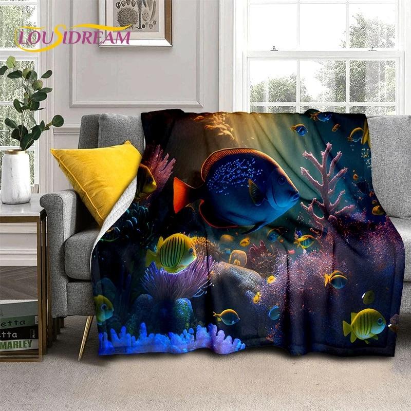 3D Подводный мир Морское дно Дельфин Мультфильм Мягкое фланелевое одеяло для кровати спальни дивана пикника, плед для отдыха на открытом воздухе