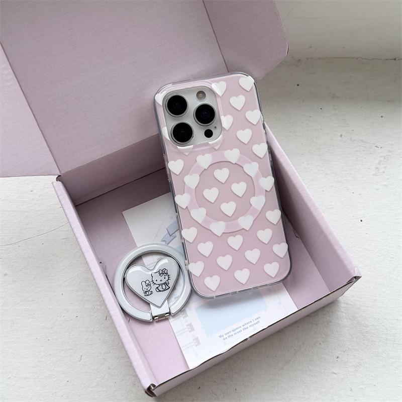 Магнитный чехол-подставка с рисунком Сердце Кролик Кошка для iPhone 17/16 Pro Max/15/14