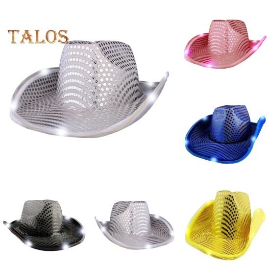 Ковбойская шляпа со светодиодной подсветкой в стиле ретро-вестерн, 5 доступных цветов, кепка с блестками от солнца, для рождественских вечеринок, ночных клубов, выступлений, фото-реквизита