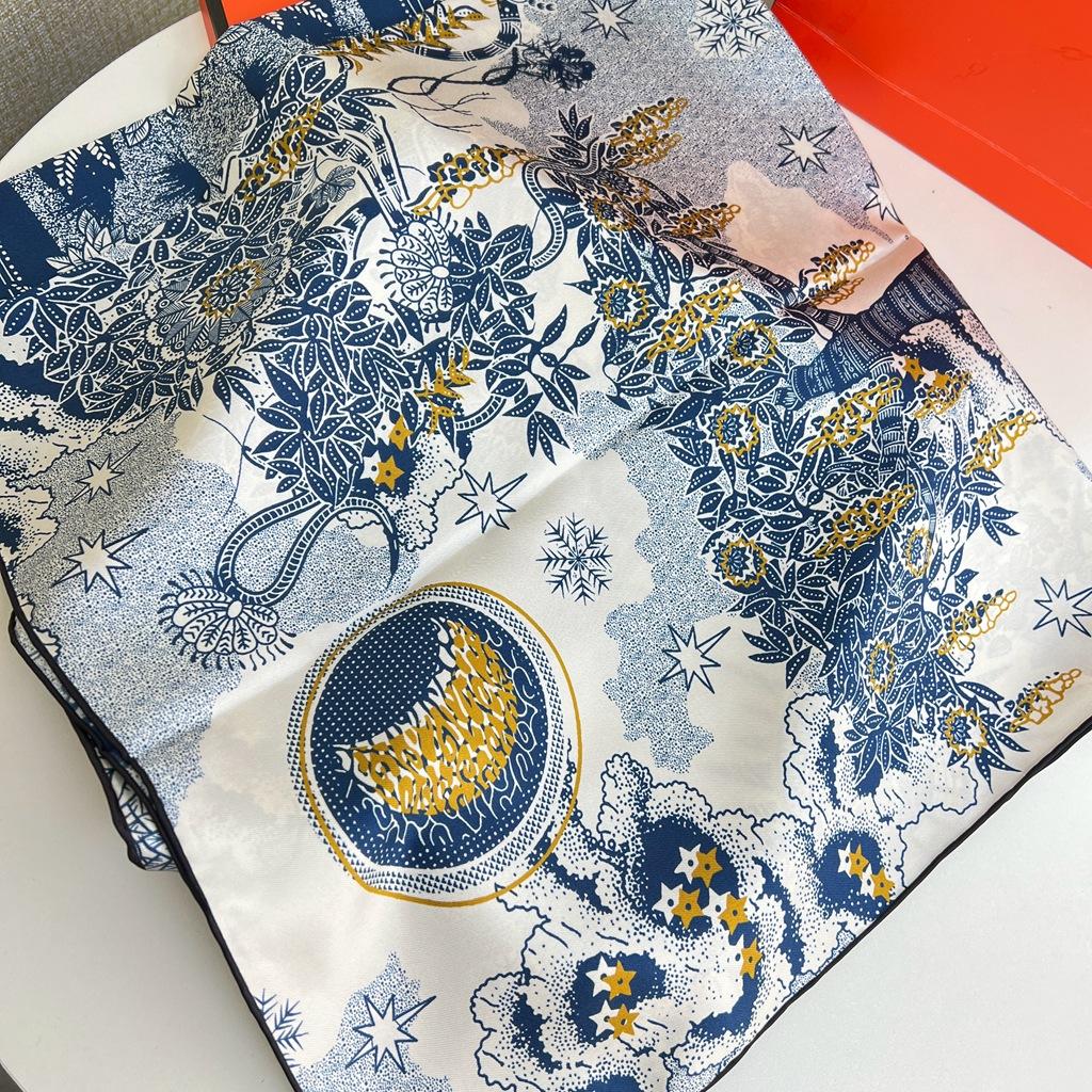 Big-Name Mulberry Silk Scarf Handmade Crimped Twill Silk 90 Square Scarf Printed Silk Scarf 14 Mmi Large Square Scarf