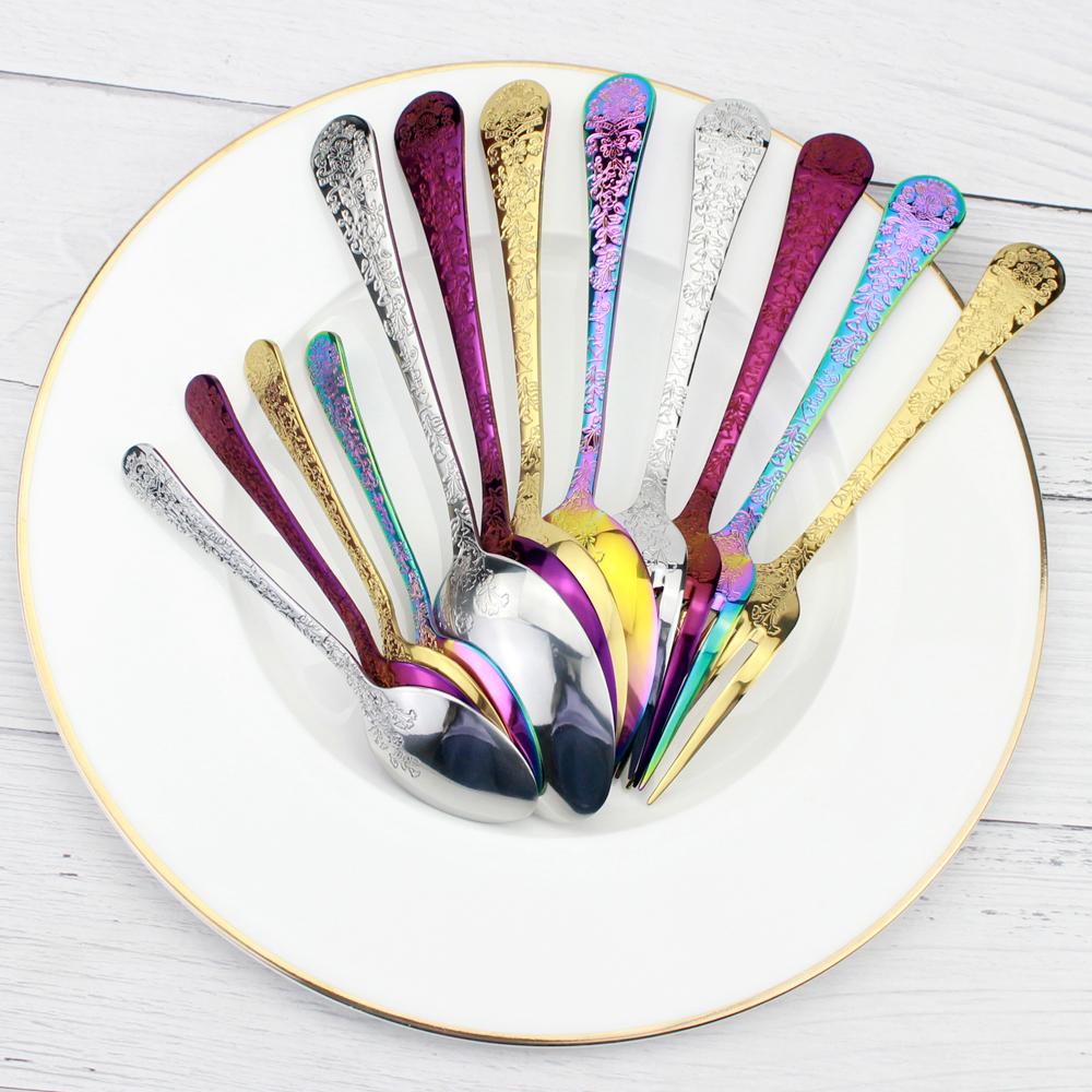 Fantastic Oriental Style Embossed Flower Pattern 4 in 1Cutlery Set Stainless Steel Artistic Floral Dinnerware Utensils For Home4