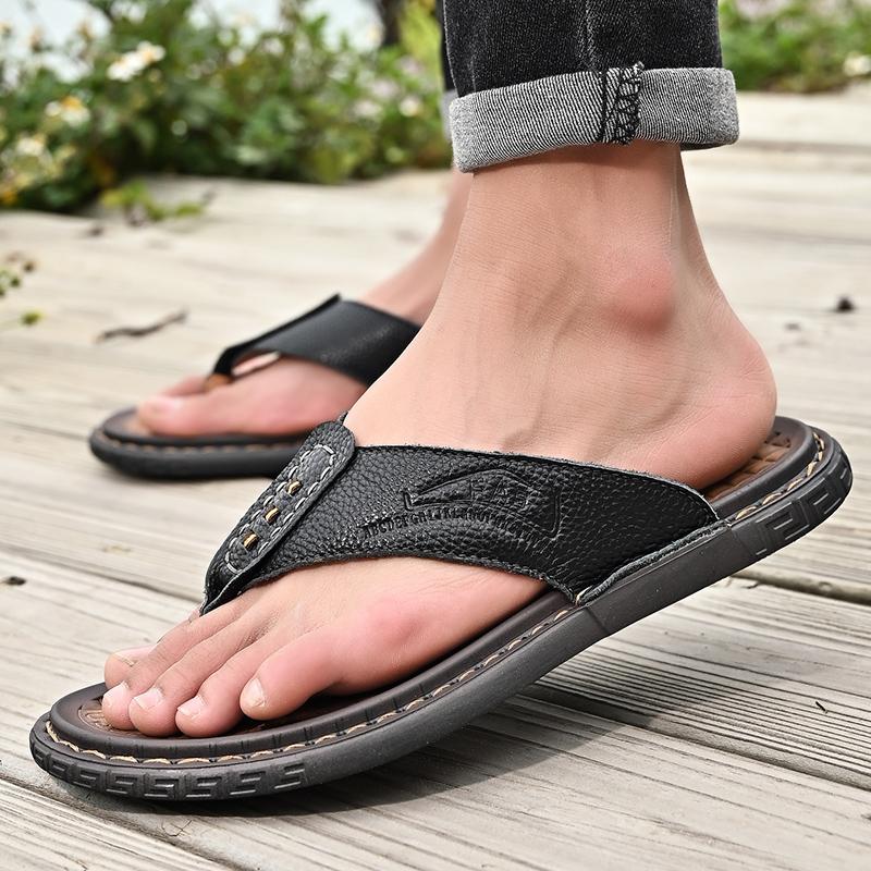 Новое поступление, летние мужские шлепанцы из натуральной кожи, противоскользящие кожаные тапочки ручной работы