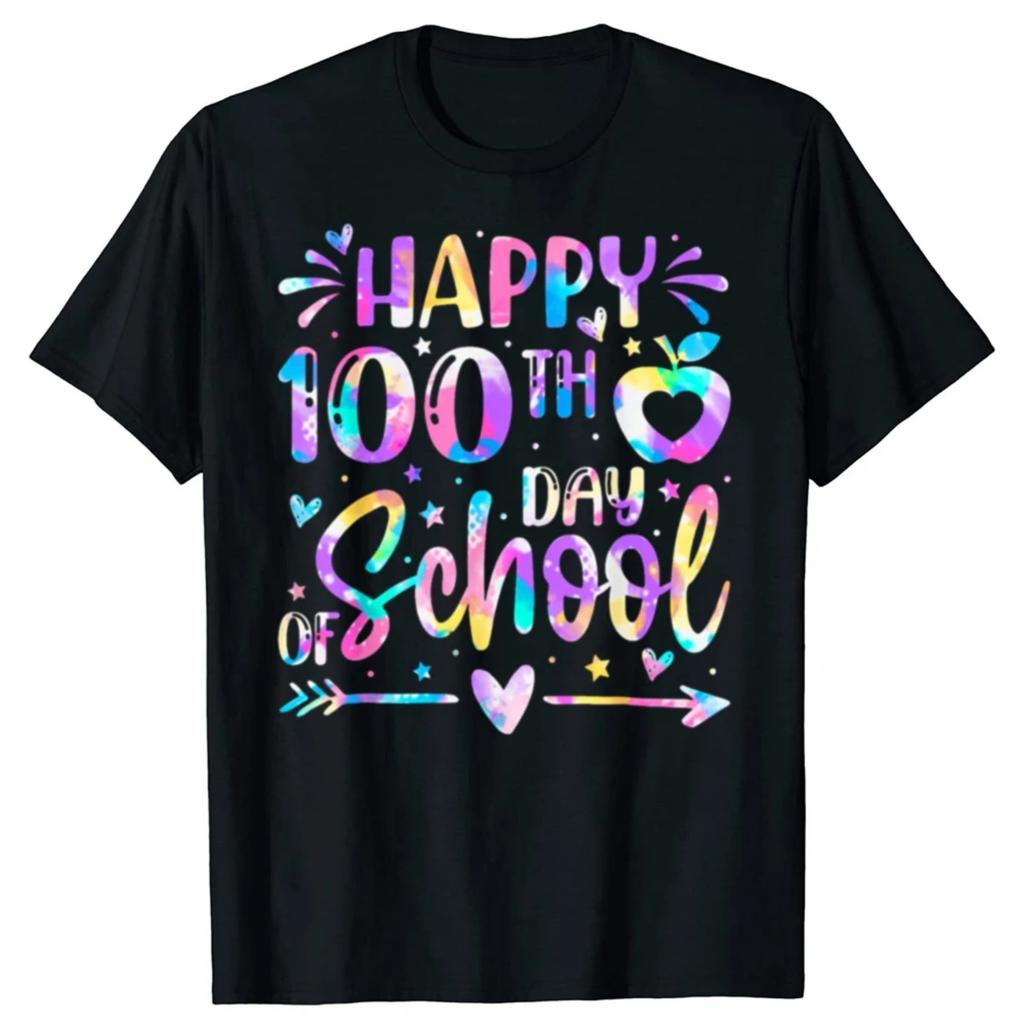 Смешная футболка с радугой на 100-й день школы, 100 дней, 100% хлопок, мужская повседневная футболка, свободная, оверсайз, уличная футболка