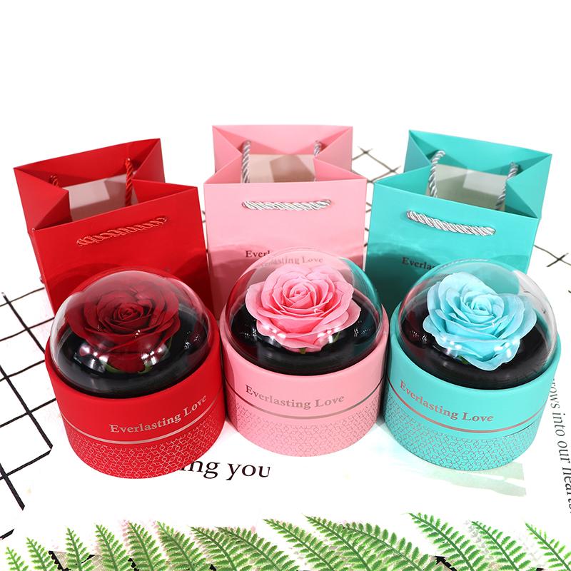 Valentine's Day Circular Jewelry Box Romantic Plastic Birthday Party Rose Decorative Eternal Flower Unique Gift Accessories