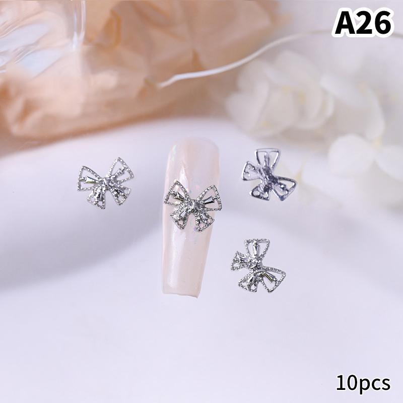10 шт./пакет в форме бабочки, звезда, цветок, подвеска для ногтей, серебряный сплав для ногтей, жемчужные украшения, аксессуары, принадлежности для ногтей