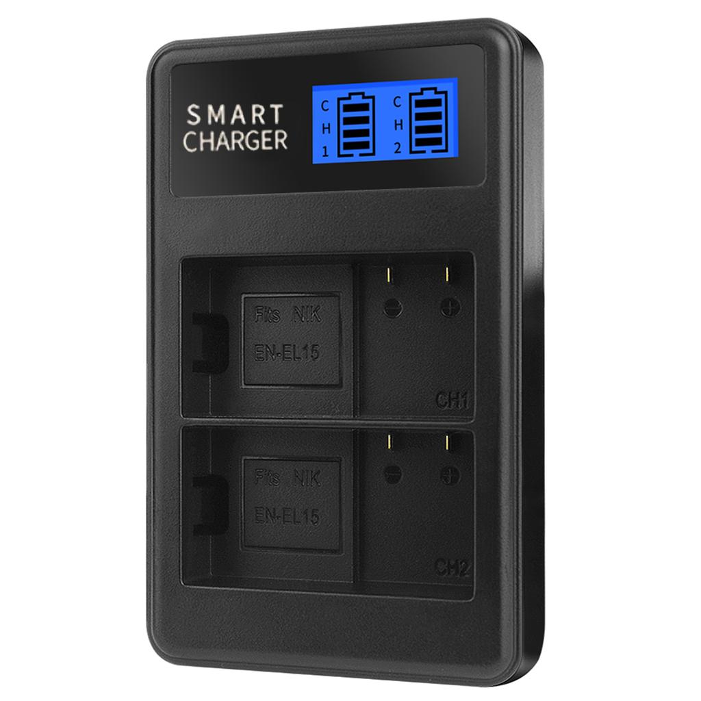 Зарядное устройство для аккумулятора EN-EL15 с ЖК-дисплеем, USB-зарядка, двойная док-станция для зарядки аккумуляторов для D500 D600 D610 D7000 D7100 D7200
