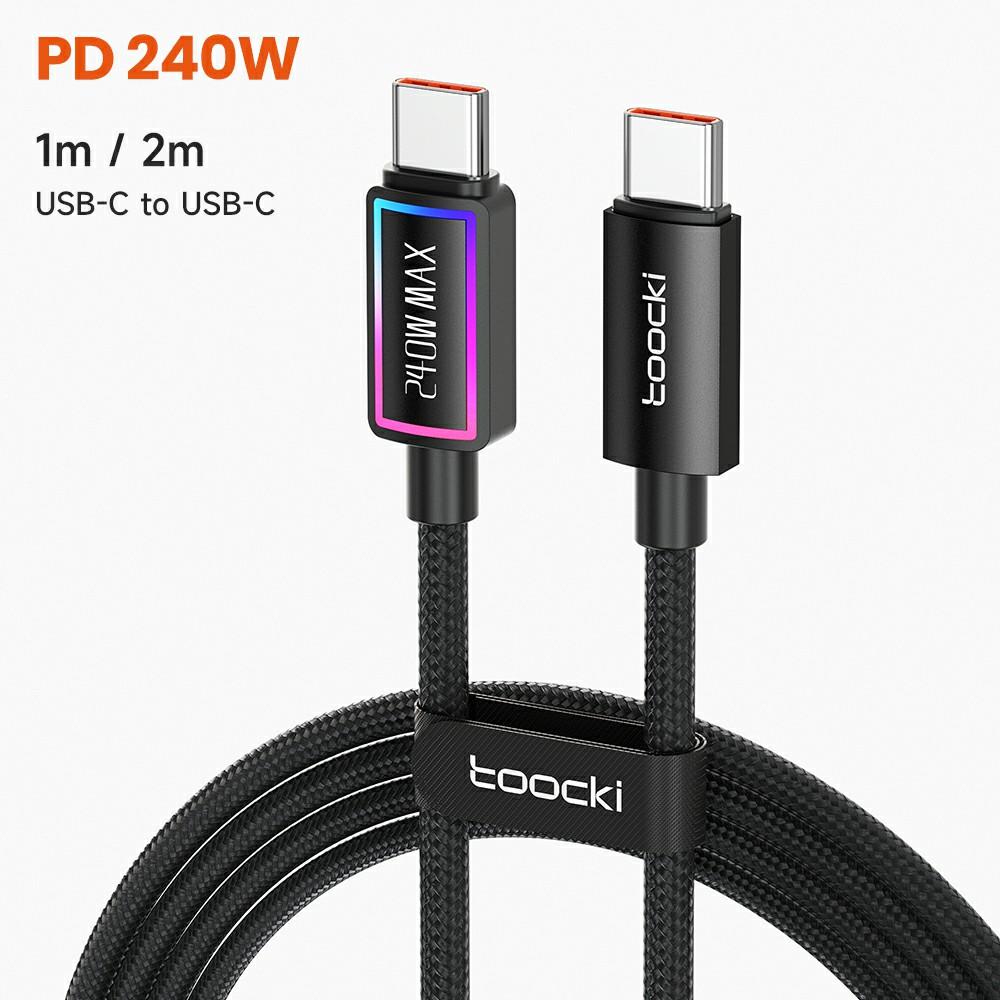 TOOCKI TX109C4 1м PD 240Вт USB-C на USB-C Кабель для передачи данных с кольцевой подсветкой 480 Мбит/с Быстрая передача данных с чипом E-Marker для ноутбука телефона