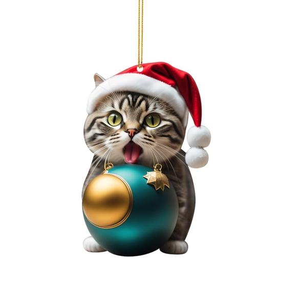 Vibrant Color Super Cute Car Cat Santa Charm Acrylic Hat Kitten Christmas Tree Hanging Decoration