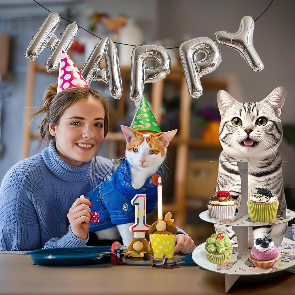 Cat Themed Cupcake Stand 3 Tier Cup Cake Stand Tower Cute Cat Birthday Party Decorations Tiered Dessert Table Display Set Cake Tray Stand Holder for