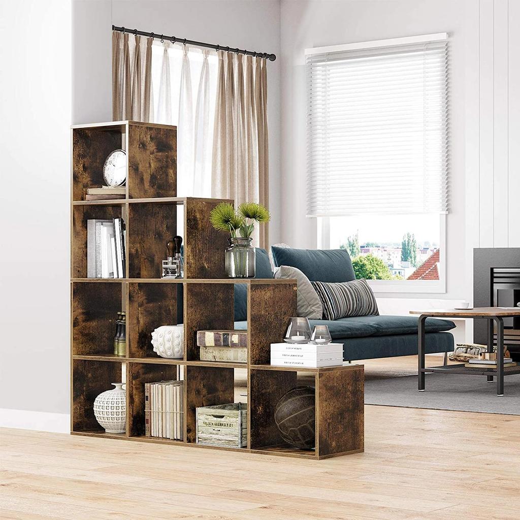 VASAGLE Bookshelves, 10-Cube Bookcase, Room Divider, Display Freestanding Shelf, with 10 Compartments, 129.5 x 29 x 129.5 cm, for Living Room