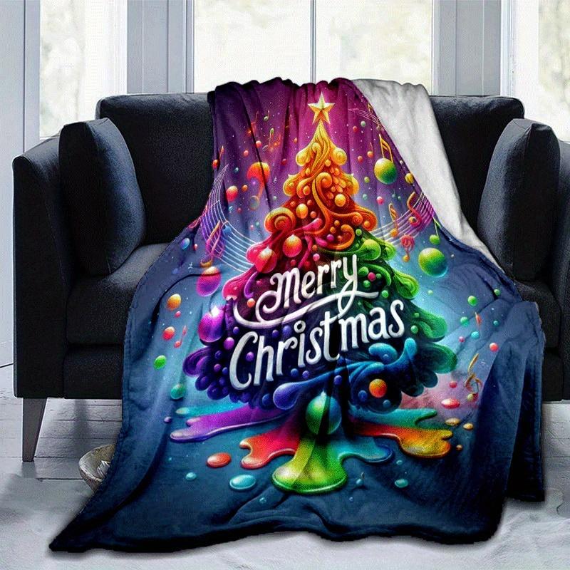 1pc Christmas Tree Printing Lightweight Flannel Blanket, Comfortable and Warm Blanket, for Camping Sofa Bed and Couch Office, Gift Blankets in All