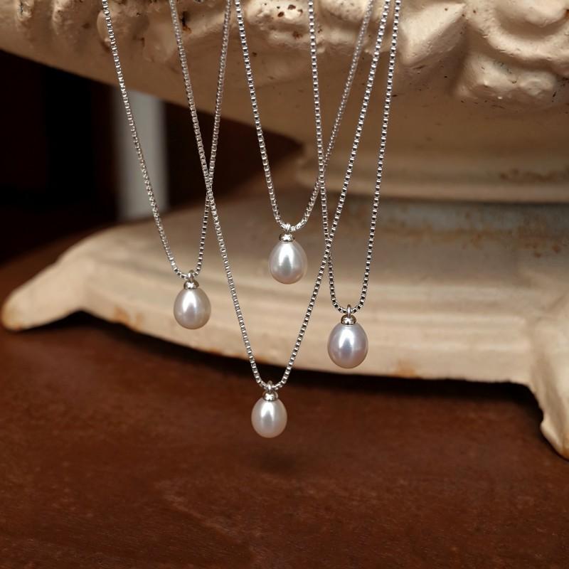 Natural Freshwater Pearl Necklace Women Minimalist Elegant Choker Box Chain Small Luxury Jewelry
