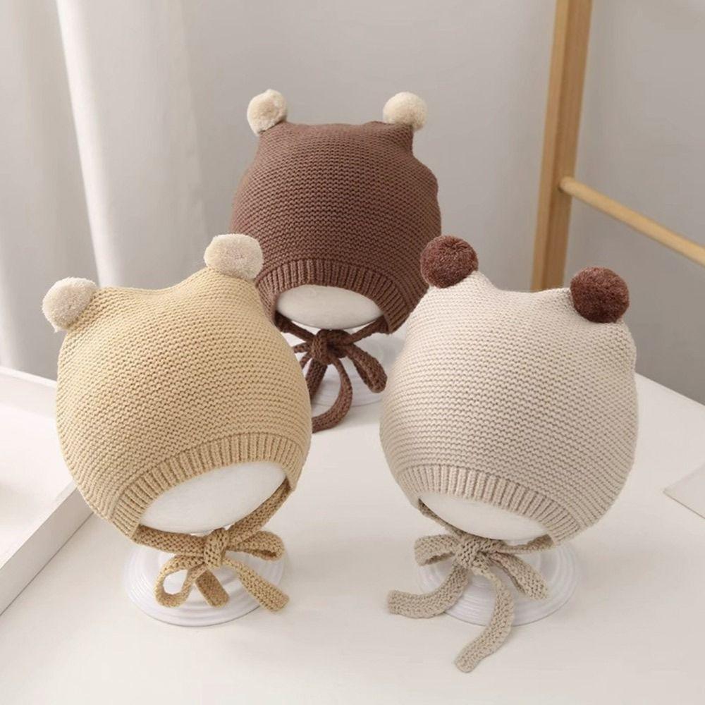 3-24 Months Wool Ball Baby Winter Hats Soft Bonnet Cap Fashion Newborn Ear Protection Cap  Infant