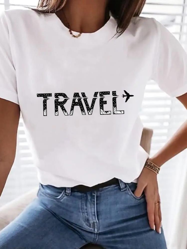 (Азиатский размер) письмо любовь тренд милый Женская одежда Футболка Женский топ Мода Женский Короткий рукав Графические футболки Принт Футболка