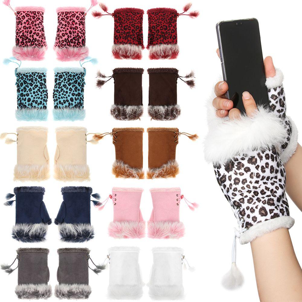 Warm Fingerless Mittens Soft Plush Gloves Fashion Rabbit Hair Gloves Women Girls