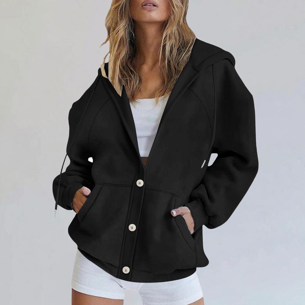 Женский модный свободный повседневный кардиган на пуговицах, худи с капюшоном на шнурке