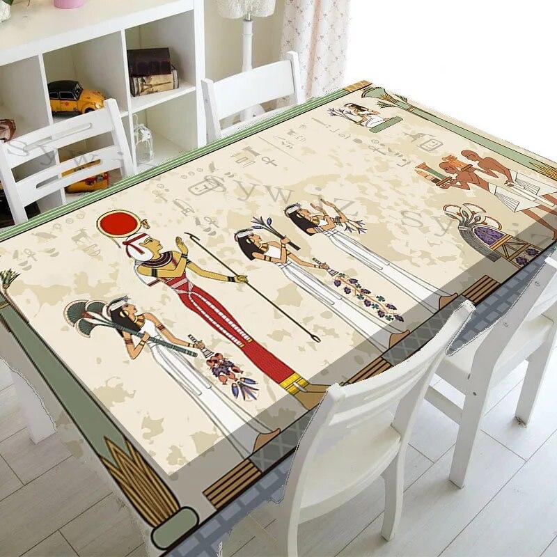 Vintage Indian Ancient Egypt Print Rectangle Tablecloth ,Kitchen Decor Waterproof Tablecloth Holiday Wedding Party Accessories