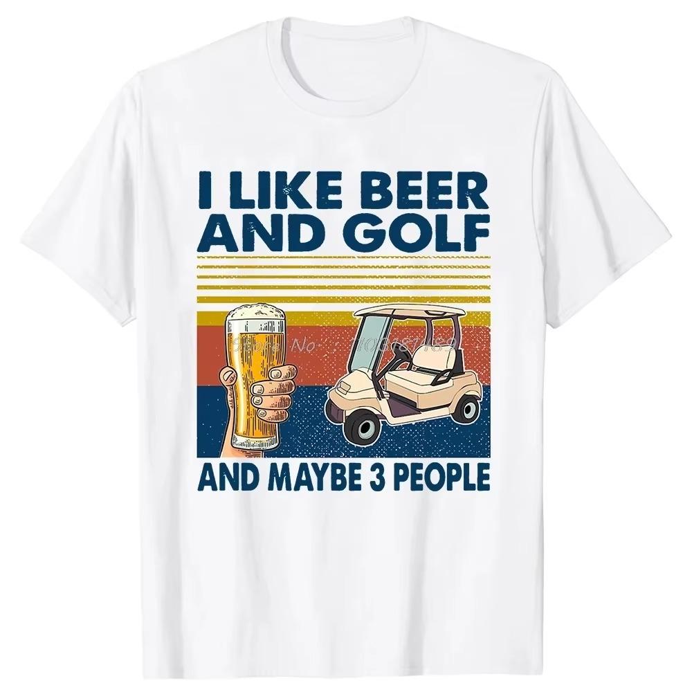 Футболки в винтажном стиле с принтом «I Like Beer and Golf and Maybe 3 People» Летняя графическая уличная одежда с коротким рукавом Подарки на день рождения Футболка