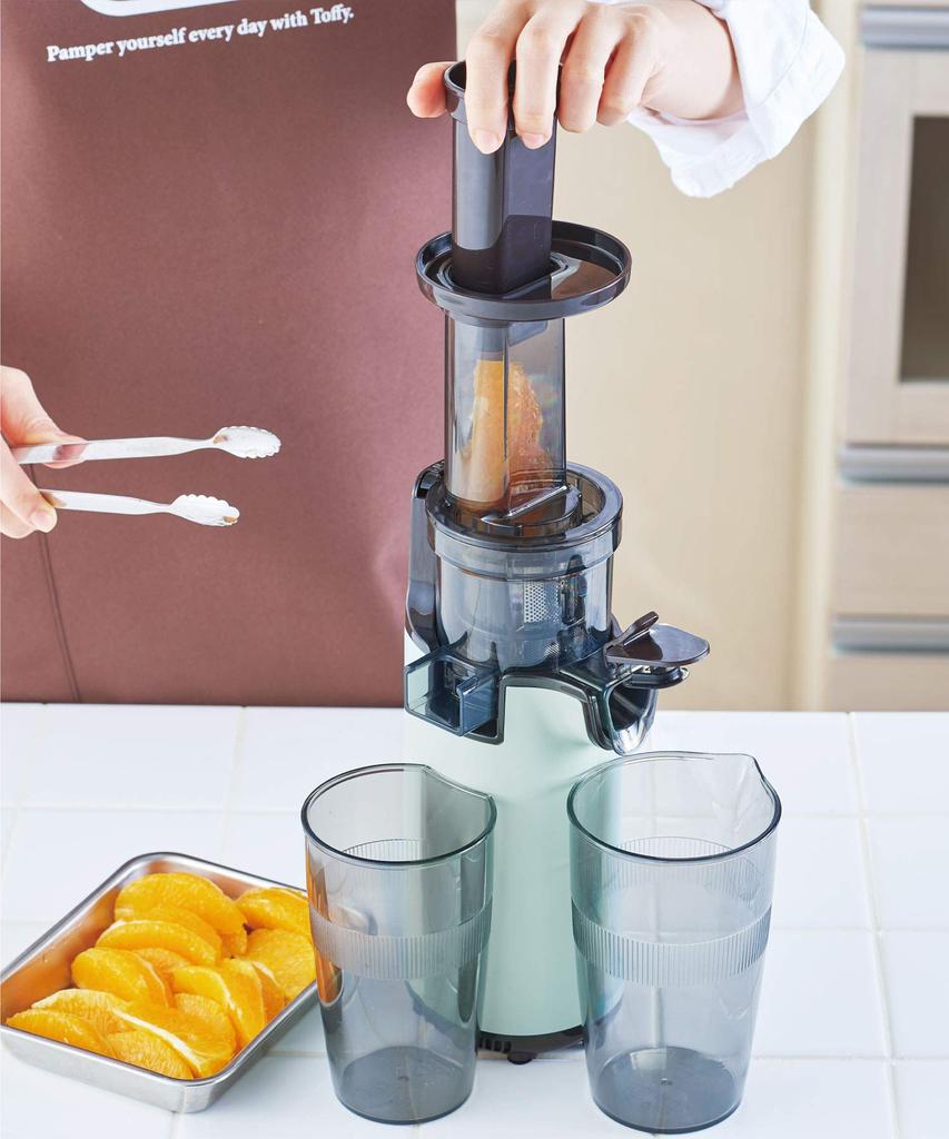 Mini Slow Juicer Small Compact Fruit Vegetable Vitamin Health Habits Keep Freshness Fresh Juice Retro [Toffy] K-BD4 (Pale Aqua) K-BD4-PA