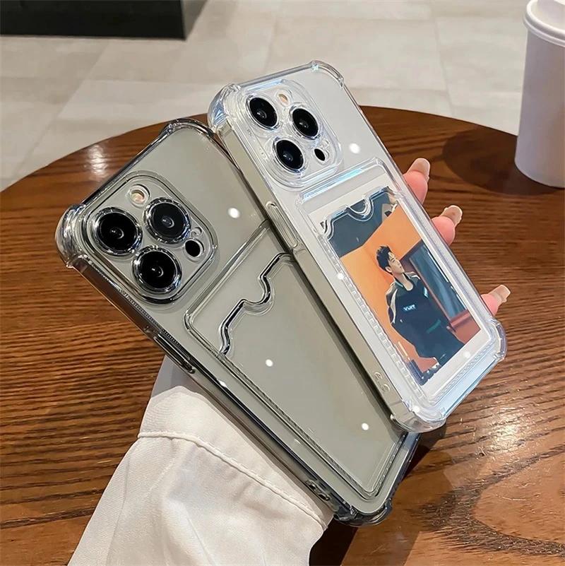 Transparent Card Bag Holder Phone Case For For Iphone 11 12 13 14 15 16 17 Pro Max Plus AIr Wallet Shockproof Cover