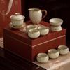 Керамика Susu Набор для кунг-фу из 9 предметов «Цветы Бао Сян» печи Ру в Дуньхуане