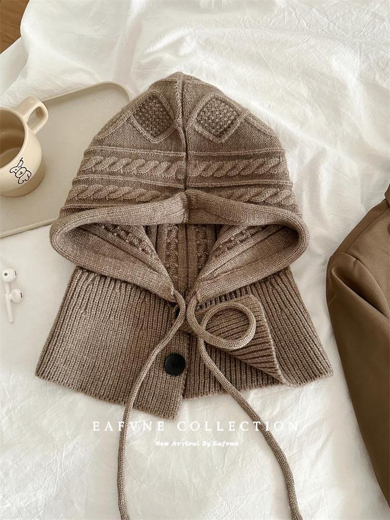 Korean Style Wool Balaclava & Twisted Gloves Set for Women - Perfect for Autumn and Winter